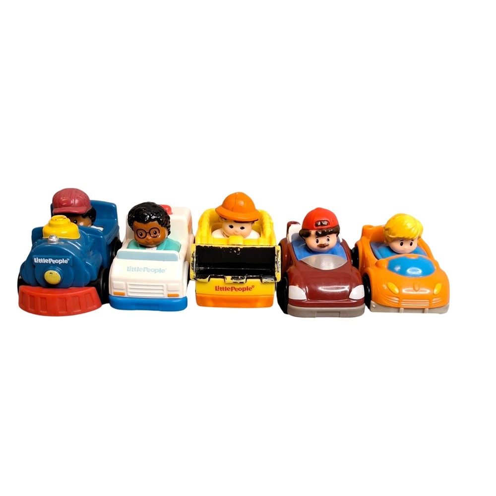 Little People Lot of Wheelies- Train, Ambulance, Bulldozer, Orange Car Red Car